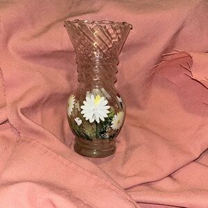 Unsigned vintage hand painted daisy and ladybugs flower vase 7-8”tall beautiful